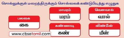 Class 2 Tamil Solution - Lesson 9.1 - சொல்லுக்குள் மறைந்திருக்கும் சொல்லைக் கண்டுபிடித்து எழுதுக.