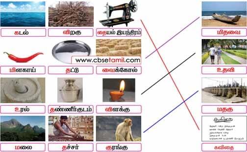 Class 4 Tamil Solution - Lesson 22 படங்களின் பெயரை எழுதுக. பெயரின் முதல் எழுத்துகளில் உருவாகும் சொல்லுக்குரிய படத்துடன் இணைக்க.