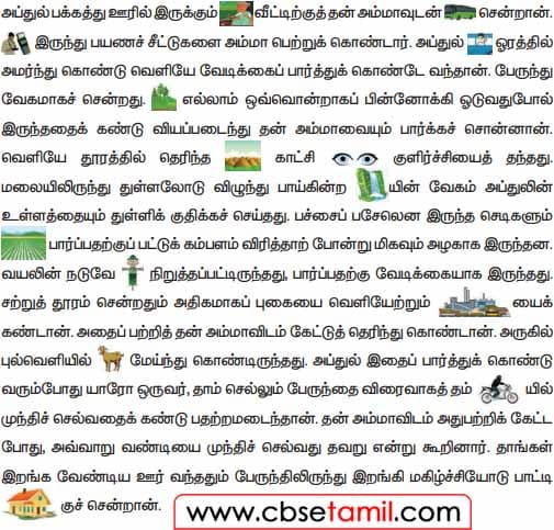 Class 5 Tamil Solution - Lesson 2.4 படங்களுக்குரிய சொற்களை எழுதிப் பத்தியை முழுமையாக்குக
